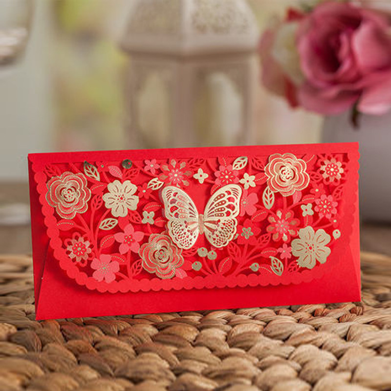 Creative horizontal hollow bronzing butterfly wedding thousand yuan red envelope girlfriends birthday wedding opening New Year's letter