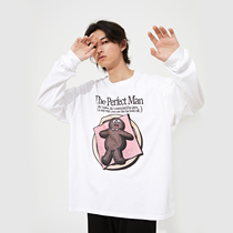 HUGALLGUILT autumn and winter gingerbread man printed cartoon round neck long sleeve loose cotton men and women couple T-shirt