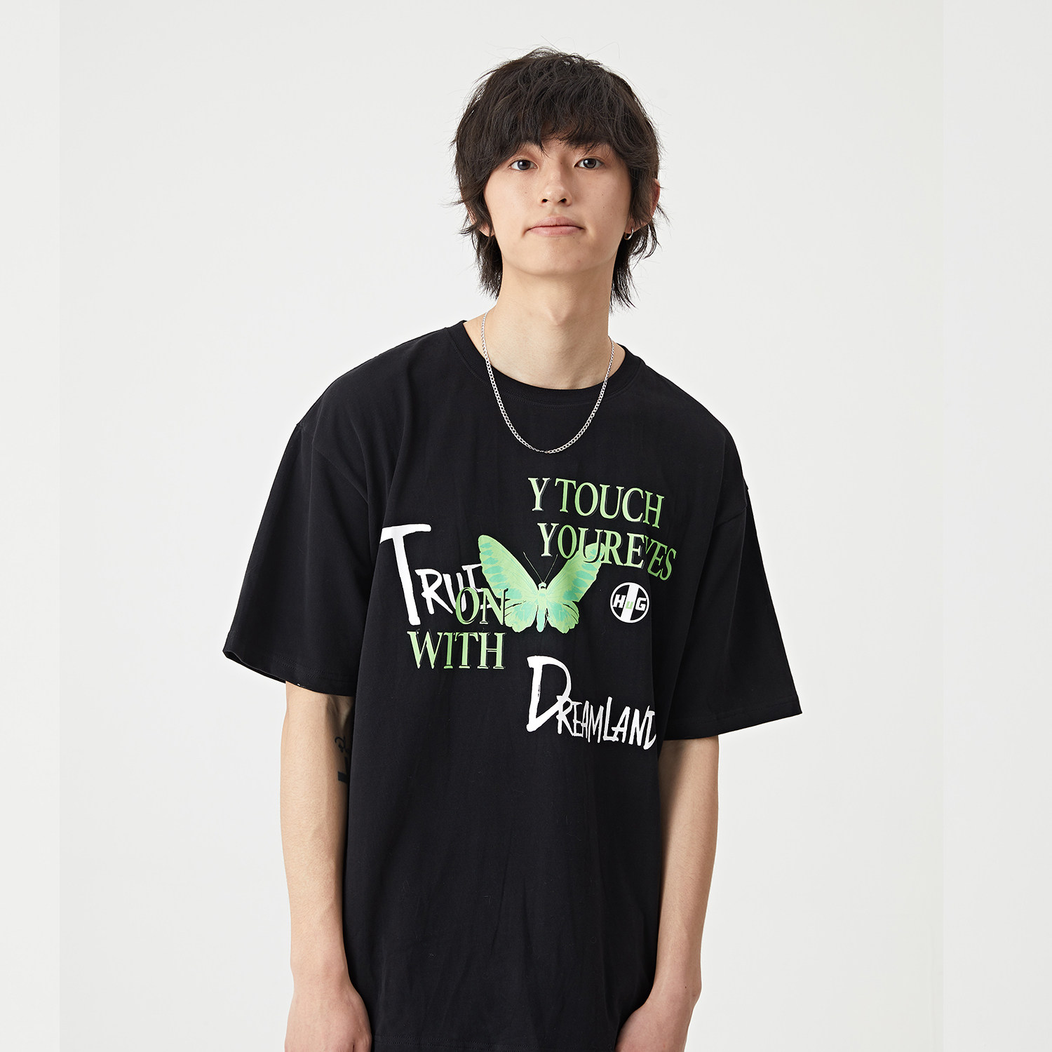 HUGALLGUILT Summer Butterfly Print Loose Hip Hop Short Sleeve Casual Tide Brand Couple Round Neck Drop Shoulder T-Shirt