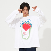 HUGALLGUILT Autumn and Winter Love Couple Printed Round Neck Long Sleeve Loose Hip Hop National Tide Bottom Cotton T-Shirt