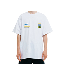 HUGALLGUILT19 pure cotton 280g picture digital printing trend casual half sleeve bottom round neck short sleeve