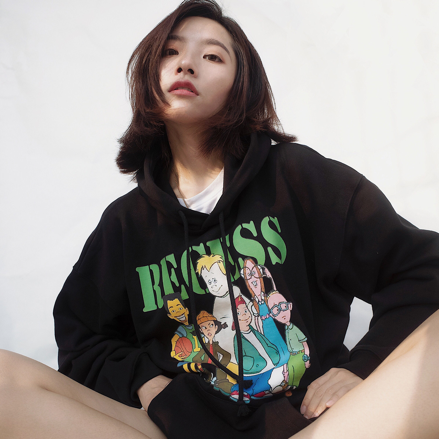 HUGALLGUILT autumn and winter national tide retro cartoon character printing cotton printing thick cotton T pullover trend top