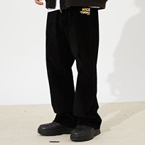 HUGALLGUILT Black Corduroy Outline Loose Welt Pants Casual ins Versatile Straight Pants