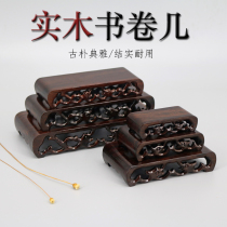 Red solid wood tray carving crafts Black Azusa wood rectangular base odd stone jade Purple sand teapot with scroll