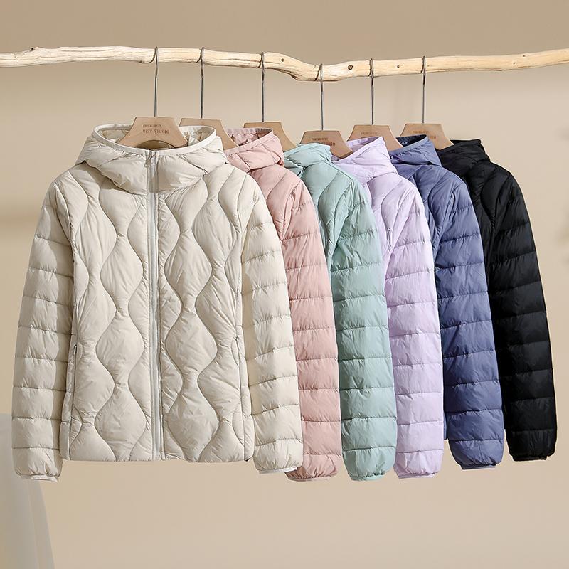 2024 New Autumn and Winter Large Size Lightweight Women's down Jacket Hooded White Duck down Warm Thin Large Size Coat Korean Style