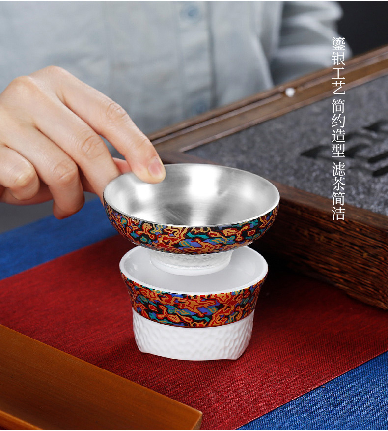 Tasted silver gilding kung fu tea set suits for Chinese silver tea tea six people use the lid to use of ceramic gift boxes