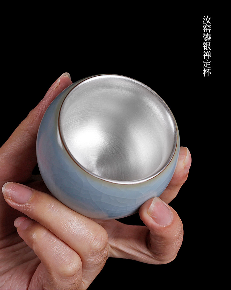 Five ancient jun manual tasted silver cups single silver gilding master cup single CPU ceramic retro kunfu tea individual cup