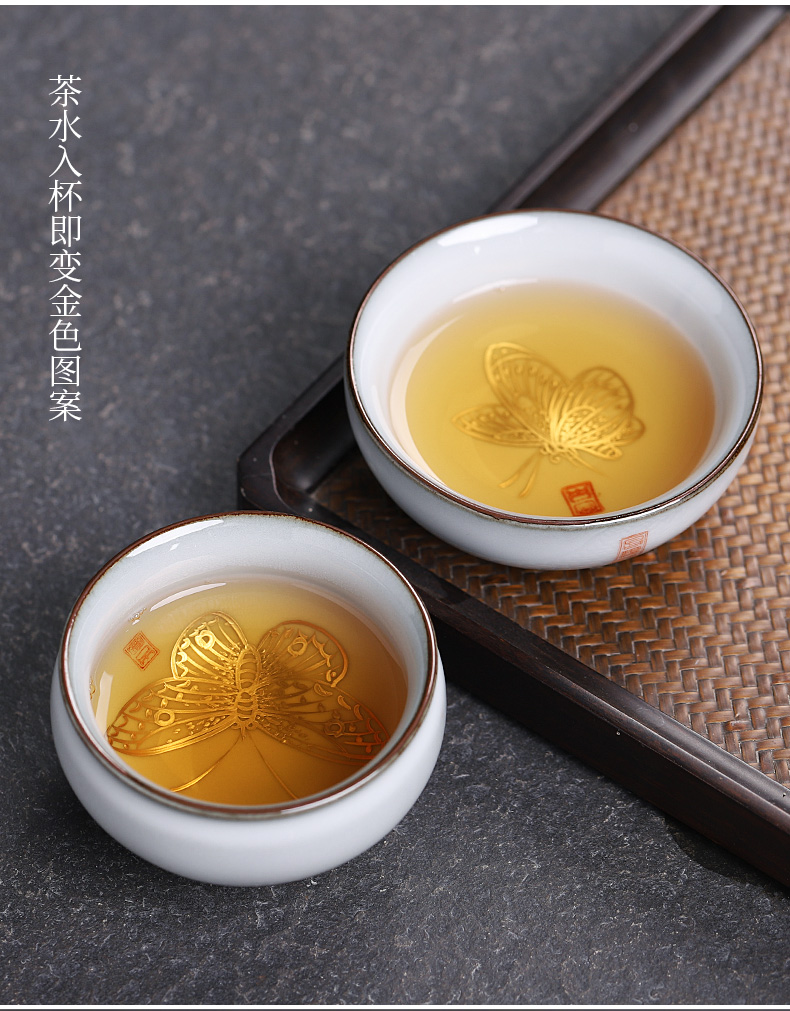 Up manually on the kongfu master cup female ceramic cup character hand - made coppering. As silver single sample tea cup gift boxes