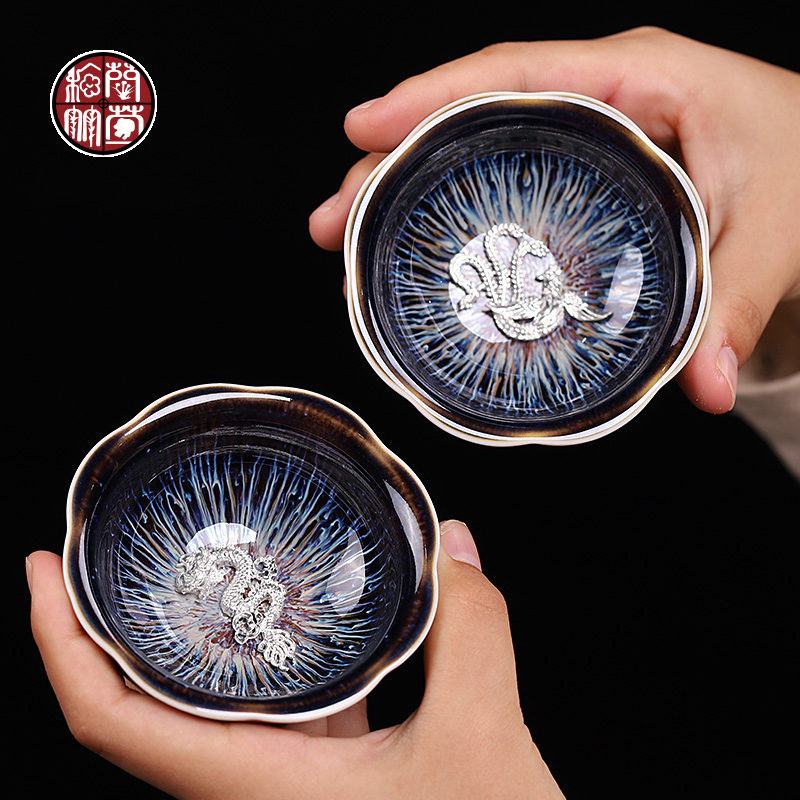 Checking out silver cup up built one master cup ceramic tea red glaze, the sample tea cup to send longfeng cups