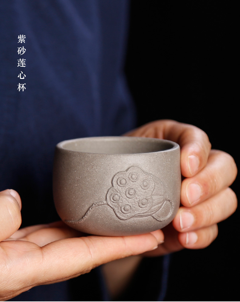 Yixing purple sand kung fu tea cup cup single ceramic masters cup pure manual household time men restoring ancient ways