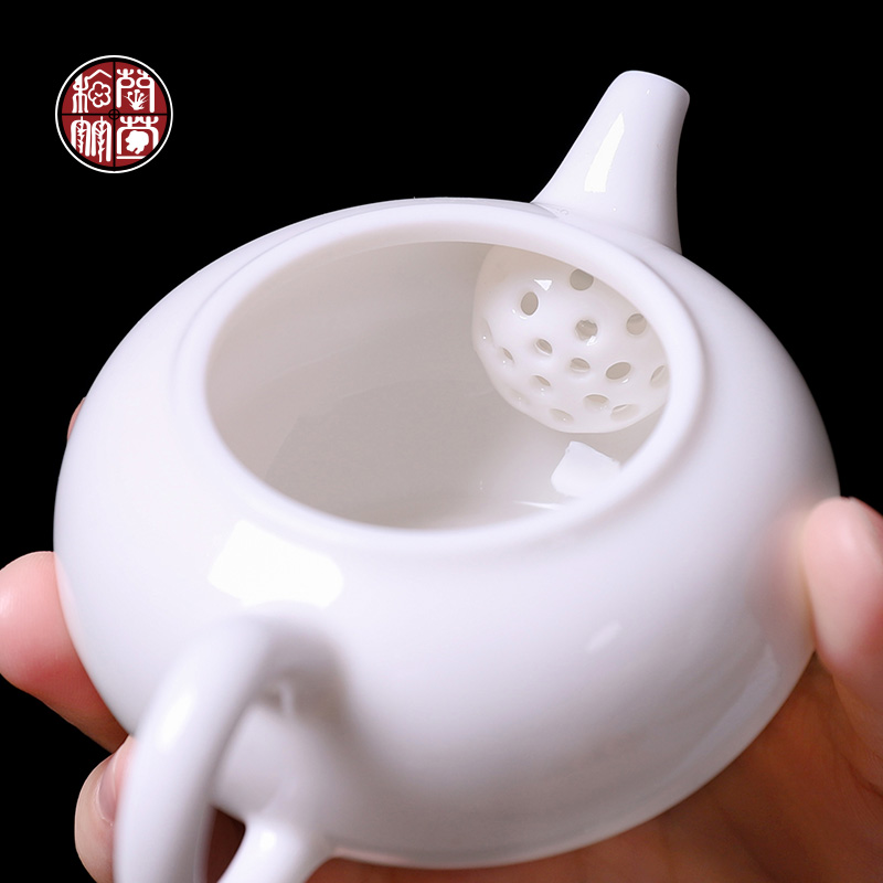 White porcelain kung fu tea pot small single pot hand dehua White porcelain small ceramic household teapot filter stone gourd ladle