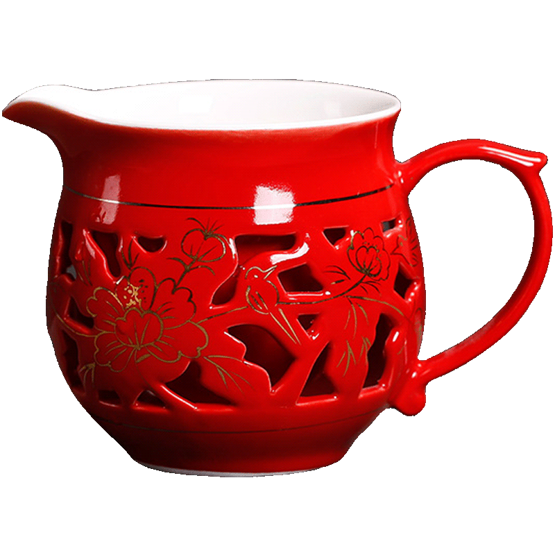 Chinese tea set a single marriage red hollow out exquisite double with the ceramic fair fair keller cup home tea