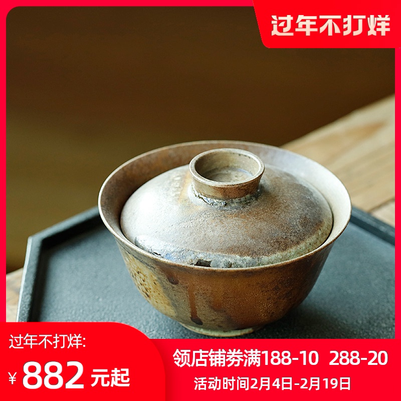 Jingdezhen firewood orphan works hand made 】 【 tureen single pure manual is not kung fu tea tea bowl of restoring ancient ways