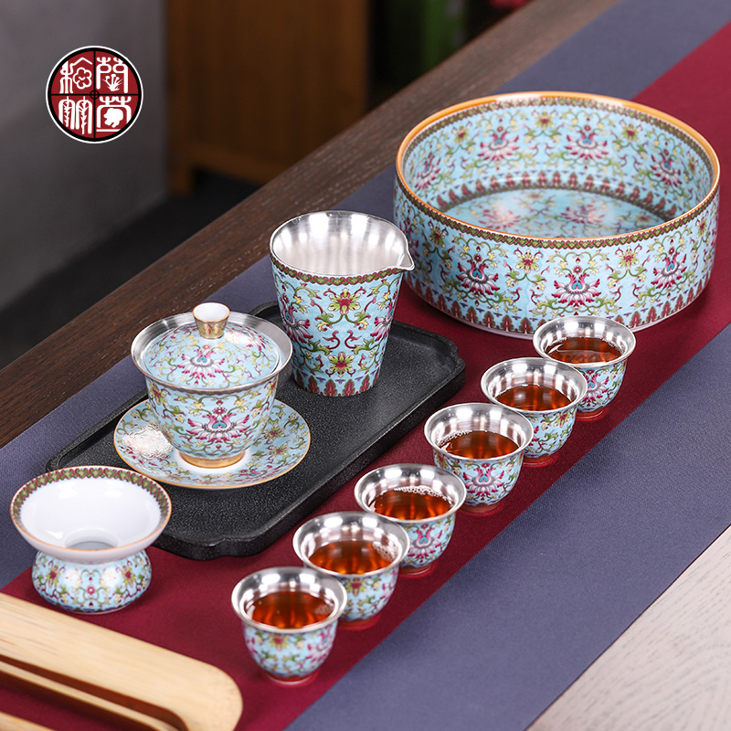 Chinese colored enamel coppering. As silver tea sets a visitor office of a complete set of ceramic tea tureen tea cups household 6 people