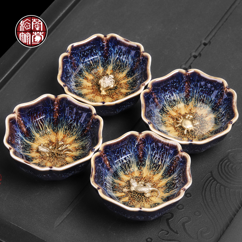 Tea master cup ceramic cup pure manual move with 999 silver sample Tea cup up temmoku kung fu small Tea cups
