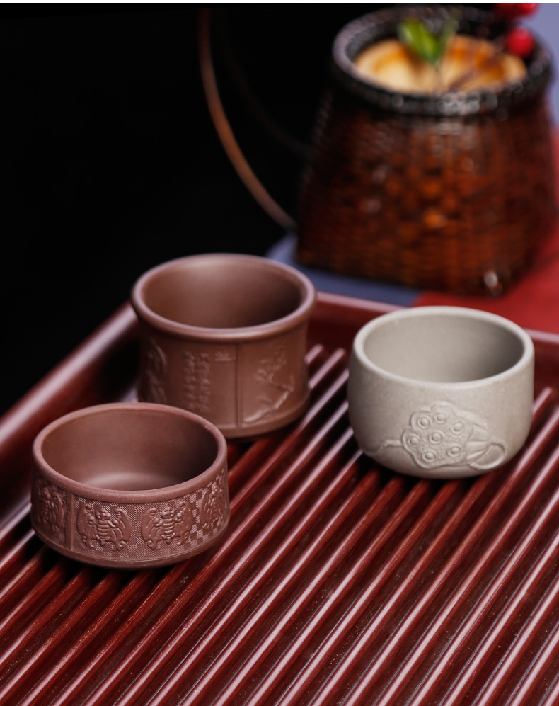 Yixing purple sand kung fu tea cup cup single ceramic masters cup pure manual household time men restoring ancient ways