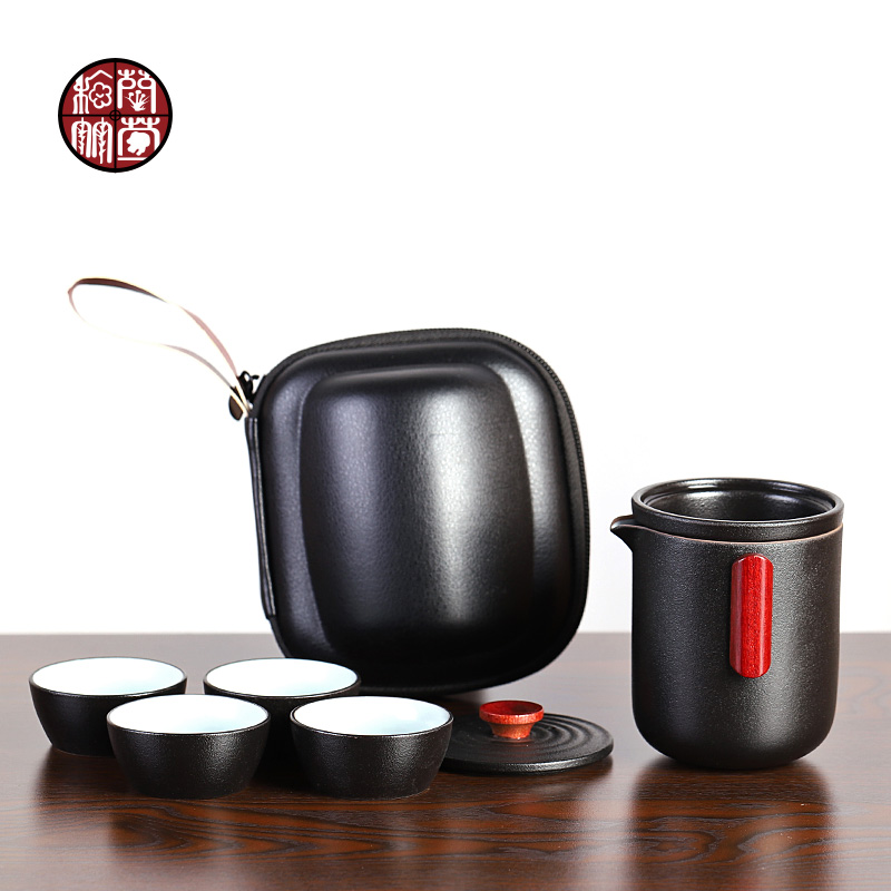 Is suing tea set suit portable car contracted coarse now kung fu tea set four cups of tea pot separation ceramic travel