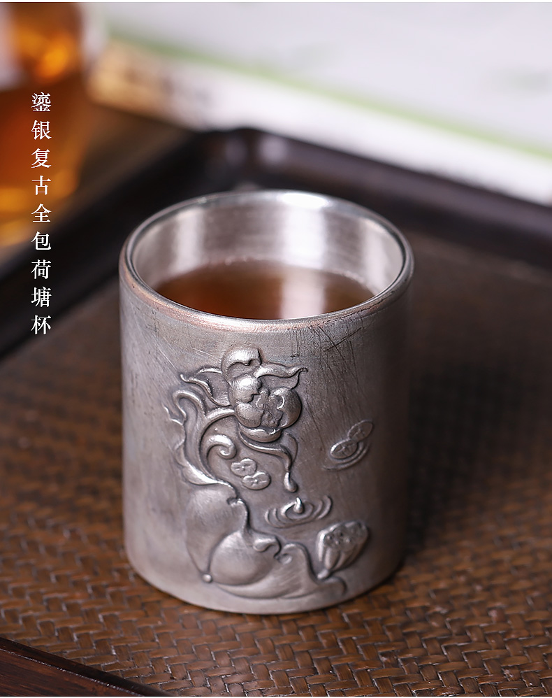 Kung fu tea cup pure manual coppering. As silver cup creative silver restoring ancient ways turnkey masters cup old ceramic sample tea cup