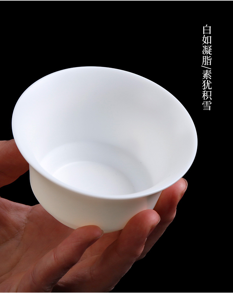 Guo - jin zhang biscuit firing suet jade kongfu tea tureen single dehua white porcelain cups bamboo three worship the bowl