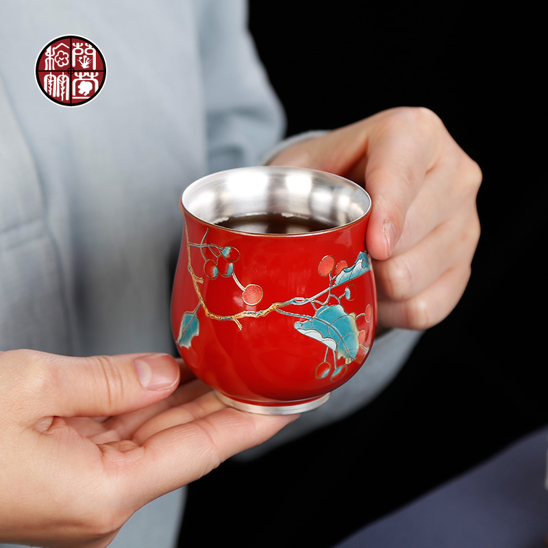 Tea is special masters cup ji red sample Tea cup ms ruby red single male silver mine loader 999 silver cups of jingdezhen