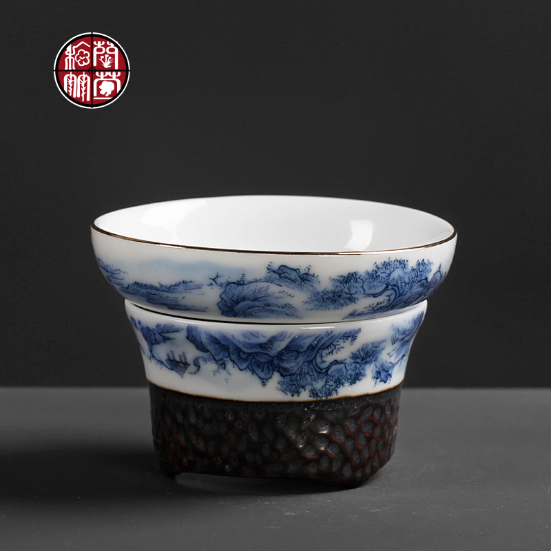 Kung fu tea screen filter holder, slag insulation tea ceramic creative move retro by patterns leak tea filter