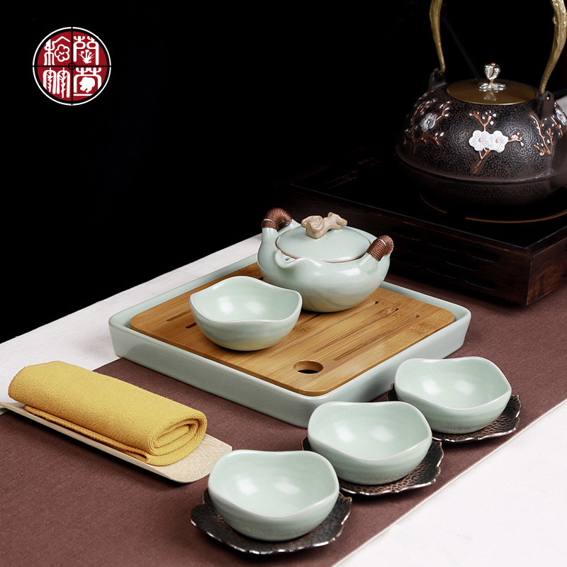 Your up ceramic kung fu tea set 4 people travel to carry tea sample tea cup I and contracted household cup teapot