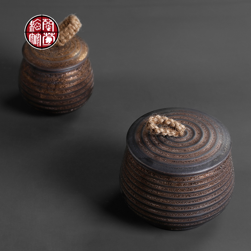 Coarse pottery gold thread retro creative puer tea caddy fixings seal storage tank containers of tea
