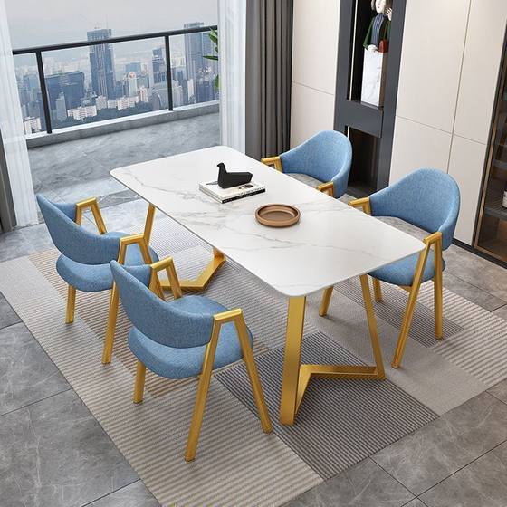 意式轻奢岩板餐桌椅组合商用现代简约家用小户型吃饭桌长方形桌子