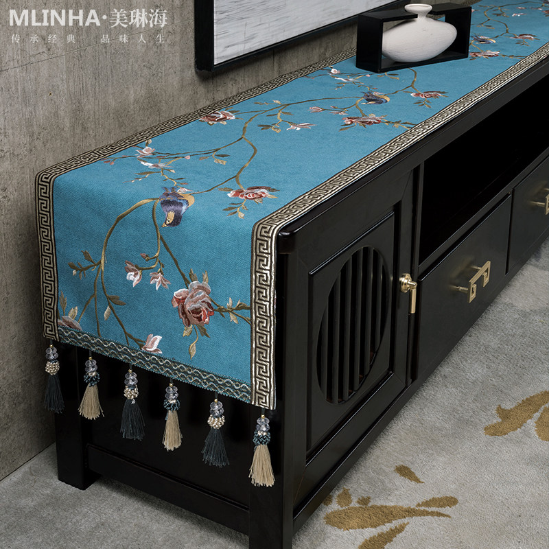 New Chinese TV cabinet table cloth cover cloth cover tea table cloth table cloth table shoes cabinet Chinese wind strip table flag table mat