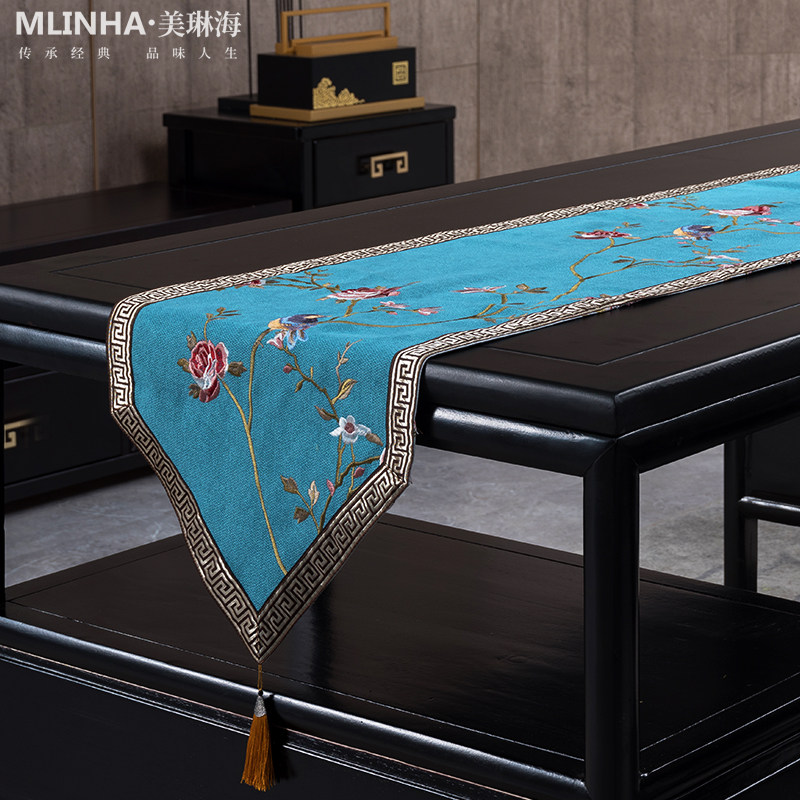 New Chinese Table Flag Tea Flag China Wind Light Extravagant Modern Cotton Linen Strip Fabric Tea Cloth Tea Bub Bed Flag Bed Tailcloth