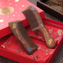Brides wedding mirror set comb Wooden comb pair Wedding red gift box Gift with sandalwood wedding comb