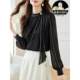 Black silk shirt 2025 new style women's spring ribbon mulberry silk shirt women's high-end light luxury top