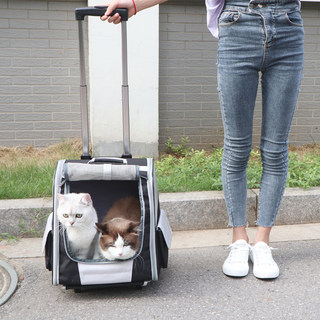 Dual-Purpose Pet Carrier Trolley Bag Backpack Outdoor Double-Shoulder Cat Carrier Trolley Box Cat Bag Portable Dog Bag Cat Backpack