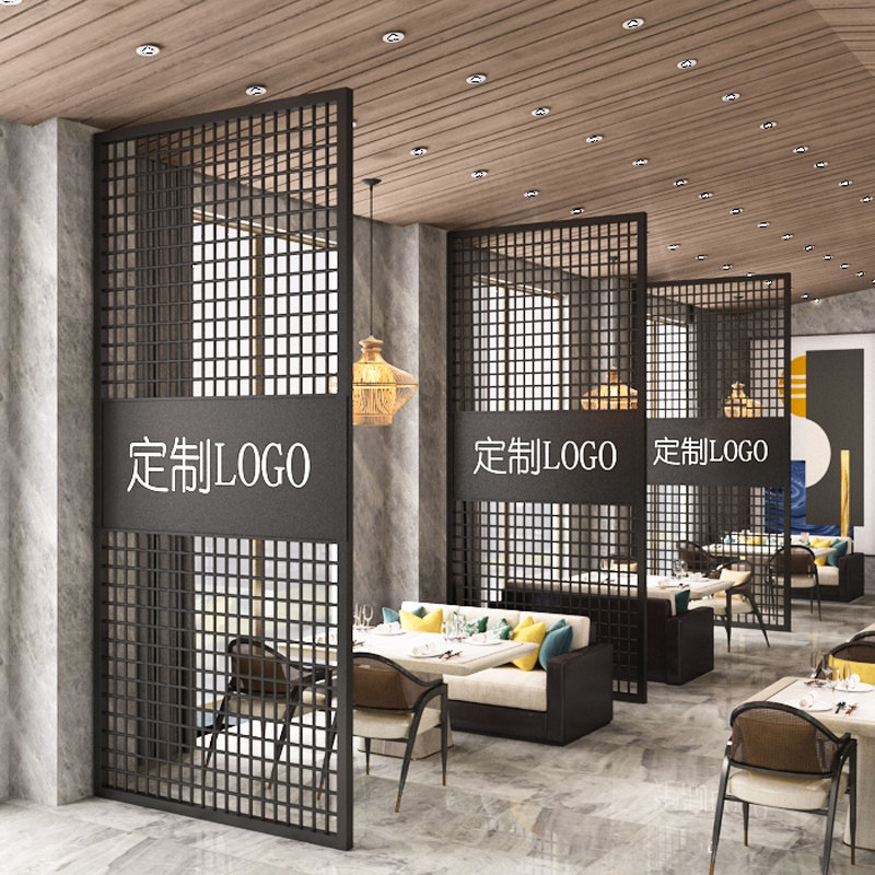Customized wrought iron screen partition ceiling rhombic mesh living room office wall industrial style creative decoration hollow porch