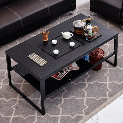 Fashion Burning Stone Kongfu Tea Table Brief Modern Creative Iron Art Office Tea Table Tempered Glass Marble Tea Table