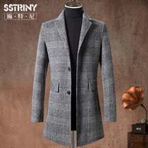 Stella autumn and winter mens coat lapel medium long wool coat Slim wool coat coat