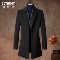 Stella autumn and winter mens wool coat medium and long double-sided slim scarf collar coat Wool coat