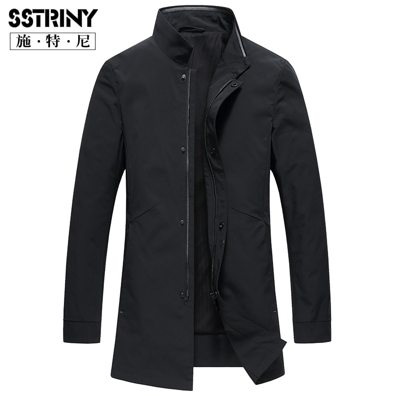 Schtney men's clothing 2022 spring and autumn men's medium long version of wind clothing business casual stand-up collar with windproof blouse jacket