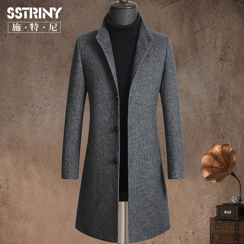 Steney men's double-sided woolen thickened cashmere coat mid-length woolen coat stand collar woolen coat woolen coat