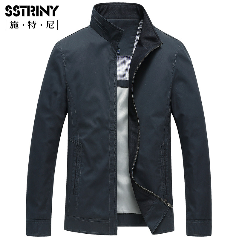 Stney Men's Clothing Spring Autumn Men's Pure Cotton Casual Jacket Midlife Collar Business Jacket Full Cotton Loose Eggplant
