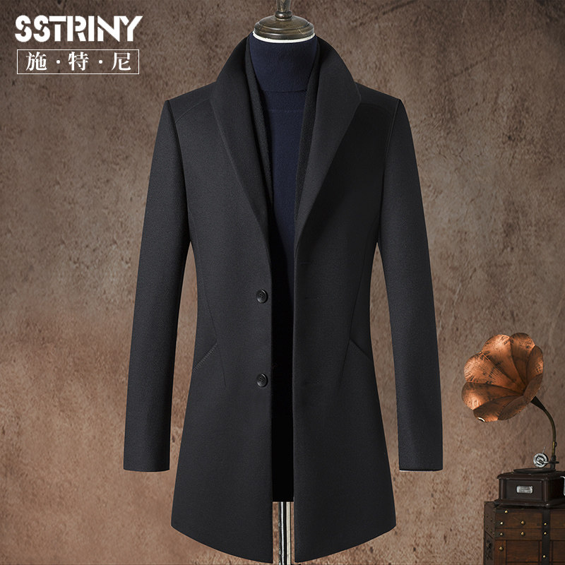 Stella autumn and winter men's coat lapel medium and long version of wool coat Scarf collar wool coat coat jacket