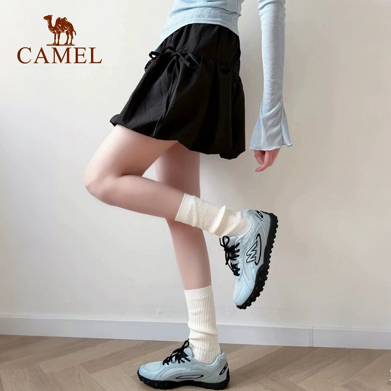 骆驼山川板鞋女2026新款蓝色百搭复古休闲鞋防滑舒适运动鞋德训鞋