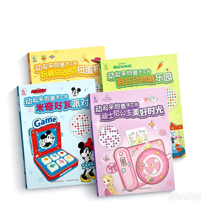 迪士尼3D立体创意手工书共4册 疯狂动物城玩具总动员米奇米老鼠迪士尼公主3-4-6岁儿童趣味小手工制作立体折纸diy幼儿益智动手启蒙