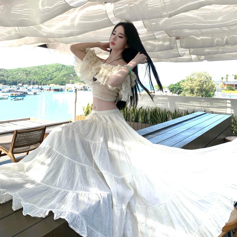 Thailand Yunnan Dali Travel Outfit Bohemian Ruffled Off-Shoulder Dress Seaside Vacation Set Dress Thailand Yunnan Dali Travel Outfit Bohemian Ruffled Off-Shoulder Dress Seaside Vacation Set Dress