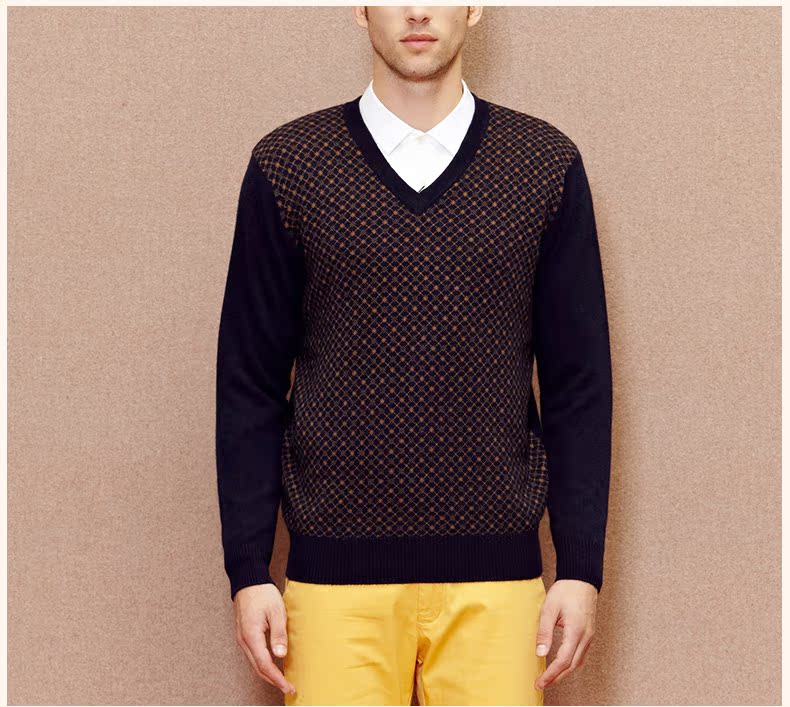 Hengyuanxiang của nam giới polka chấm kiểm tra dài tay V-Cổ cashmere áo len 2017 mùa thu và mùa đông mới dày áo len tinh khiết cashmere áo len