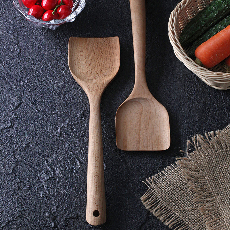 Beech Spatula Solid wood spatula Long handle kitchenware Paint-free