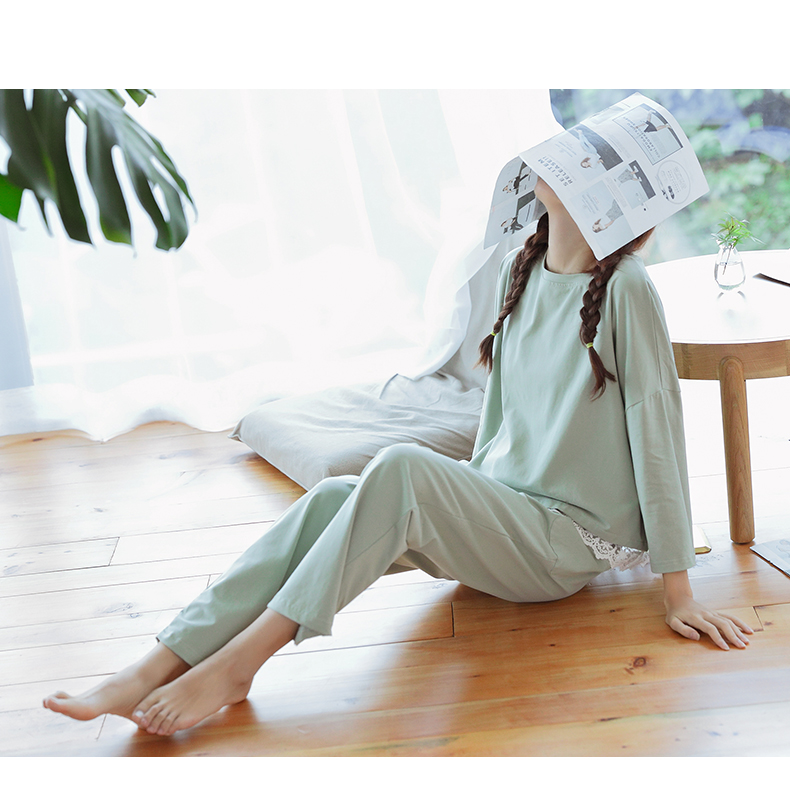 Bộ đồ ngủ nữ mùa thu dài tay phù hợp với mùa hè phần mỏng có thể được mặc bên ngoài của sinh viên Hàn Quốc tươi mùa thu và dịch vụ nhà mùa đông bộ mặc nhà mùa hè cho nam