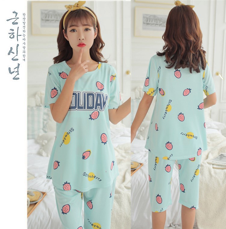 Ngắn tay mùa xuân và mùa hè tháng quần áo cotton phụ nữ mang thai đồ ngủ mùa hè phần mỏng sau sinh cho con bú mẹ cho con bú ra phù hợp với