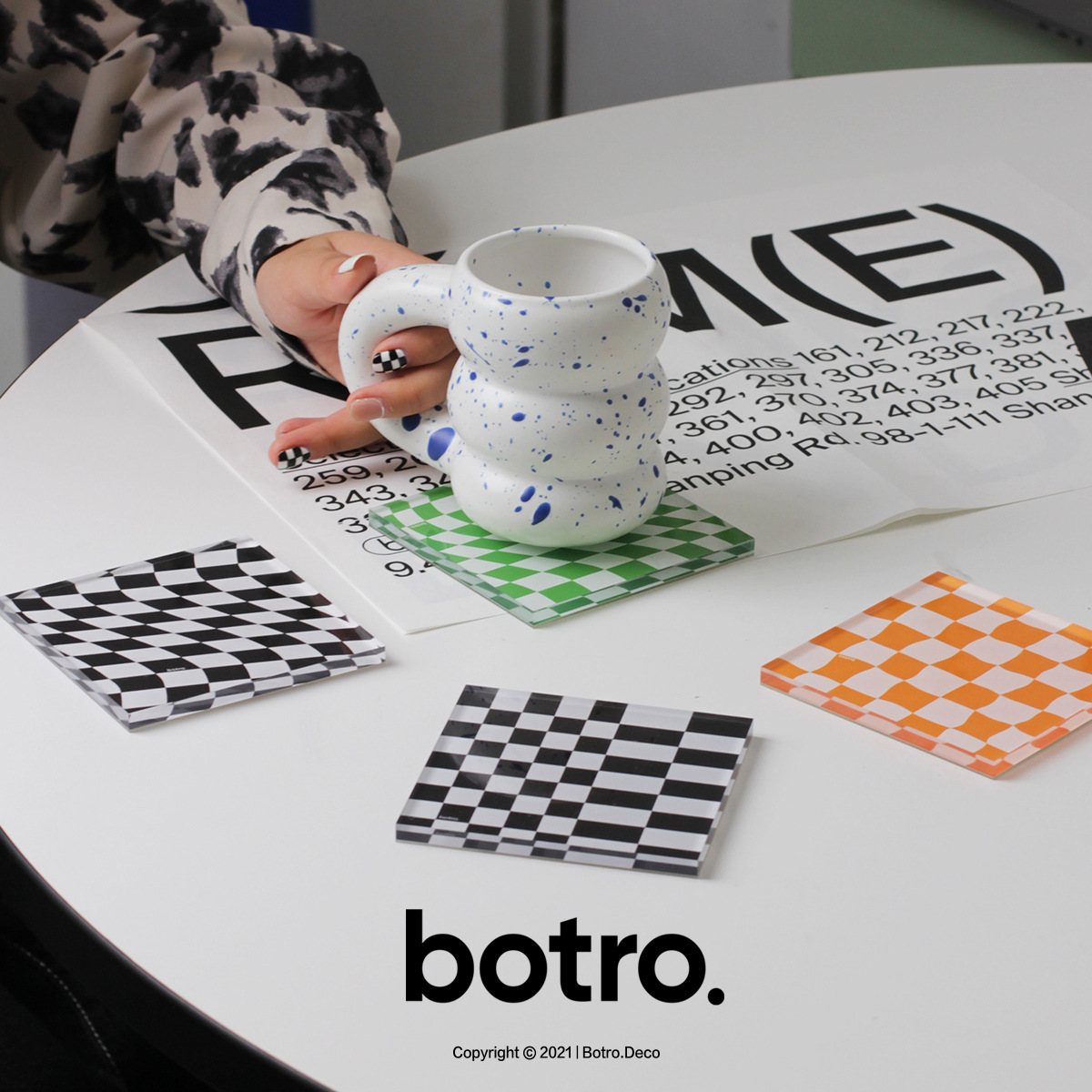 Retro acrylic checkerboard coaster ins style office milk tea coffee coaster photo props bar decoration