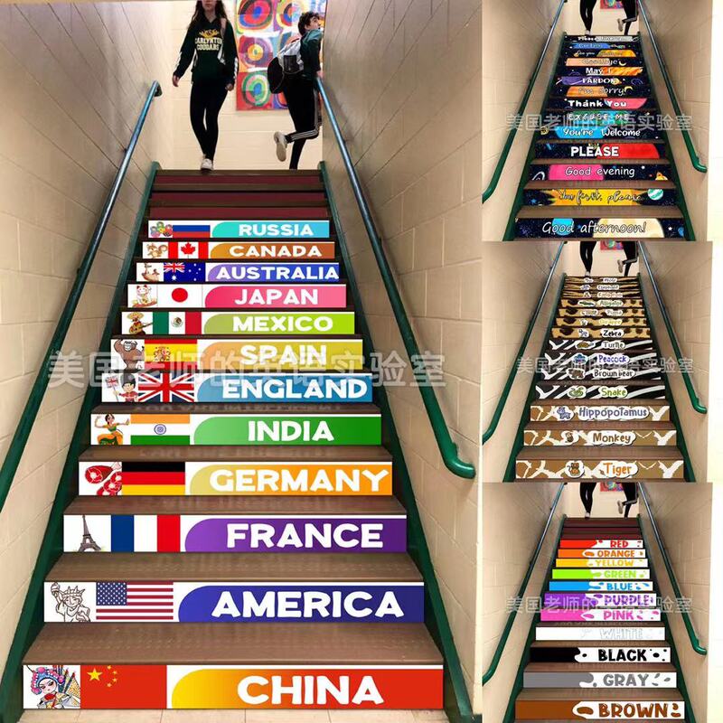 Kindergarten and English Language Education Institution Picture Book Library Stair Stickers, Step Stickers, English-Themed Decoration, Renovation and Transformation of Corridors